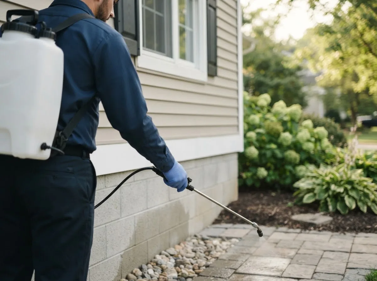 Pest control technician inspecting a home in Osceola, MO